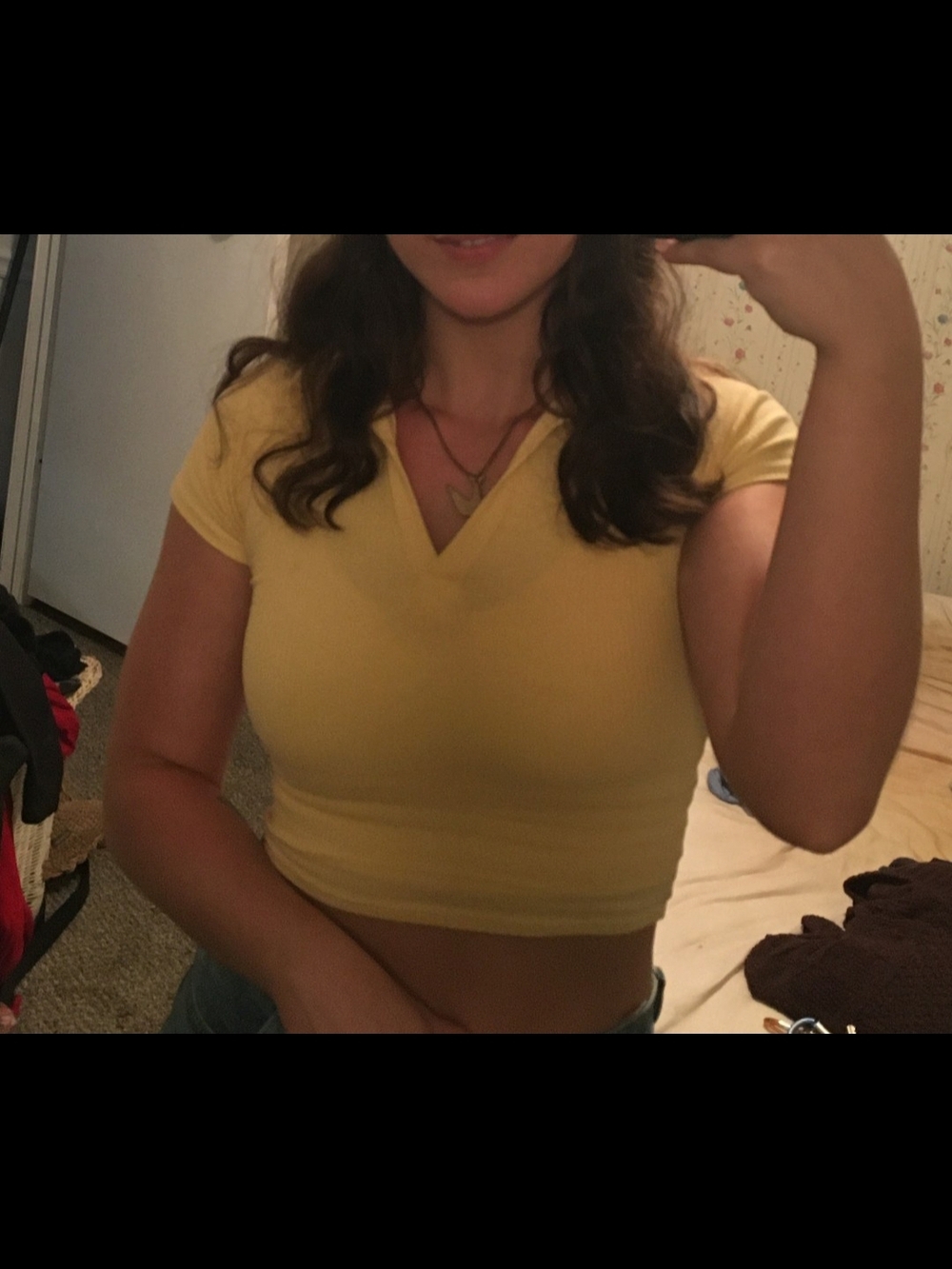 Pacsun Yellow V-Neck/Collared Ribbed Crop Top